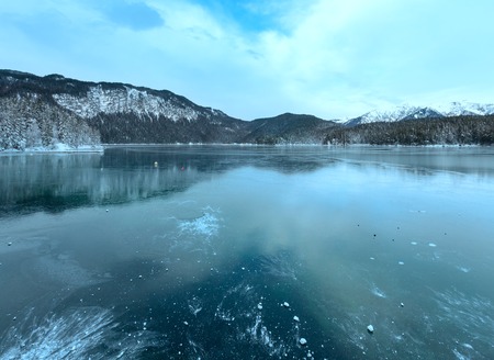 Eibsee lake winter view, Bavaria, Germany.の写真素材