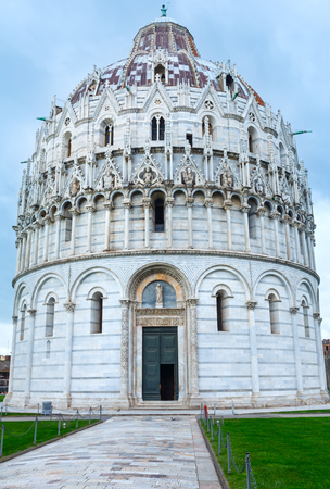 The Pisa Baptistry of St. John (Piazza dei Miracoli, Pisa, Italy). Build 1152-1363. Designed by Diotisalvi.の写真素材