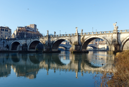 Bridge on Tiber river in Rome, Italy. Morning view.の写真素材