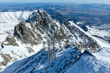 Winter rocky mountain landscape (Tatranska Lomnitsa, High Tatras, Slovakia).の写真素材