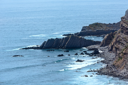 Atlantic ocean rocky coastline (near Arrifana Beach, Aljezur, Algarve, Portugal).