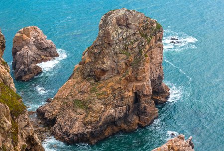 Boulders near shore. Atlantic ocean coast. View from Cape Roca (Cabo da Roca), Portugal.の写真素材