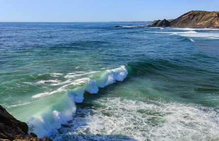 Summer Atlantic ocean coast landscape near Amoreira beach (Aljezur, Algarve, Portugal).の写真素材