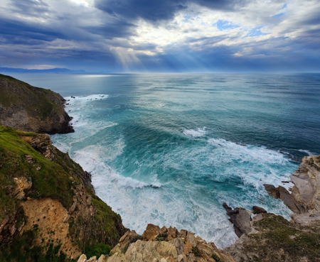 Summer ocean bay coastline view near Gorliz town, Biscay, Basque Country (Spain).の写真素材