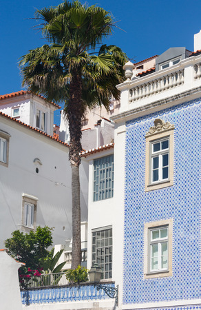 Lisbon, PORTUGAL -  MAY 18, 2016: House with palm tree on balcony, Lisbon, Portugal.のeditorial素材