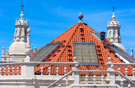Roof with white towers. Monastery of St. Vincent Outside the Walls, or Church (Iglesia) de Sao Vicente de Fora in Lisbon, Portugal.の写真素材