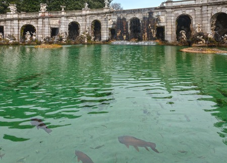 Caserta, Italy - January 10, 2015 :  Fountain of Aeolus in Royal Palace Gardens of Caserta, Campania, Italy.のeditorial素材