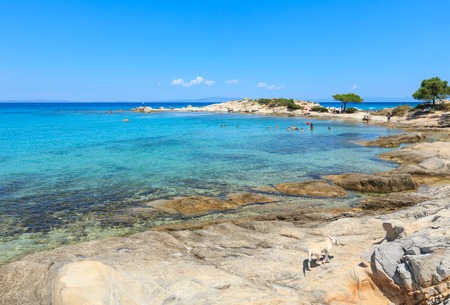 Vourvourou, Greece, July 22, 2016: Aegean sea coast landscape, Karidi beach (Chalkidiki, Greece).のeditorial素材