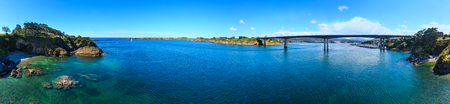 Ribadeo estuary summer landscape with bridge (Lugo, Spain). Four shots stitch panorama.の写真素材