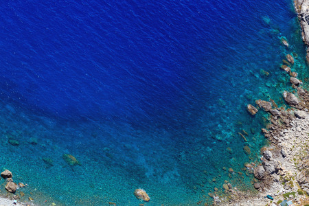 Summer picturesque Tyrrhenian sea Calabrian rocky coast view from Monte Sant'Elia (Saint Elia mount, Calabria, Italy) top. People unrecognizable.の写真素材