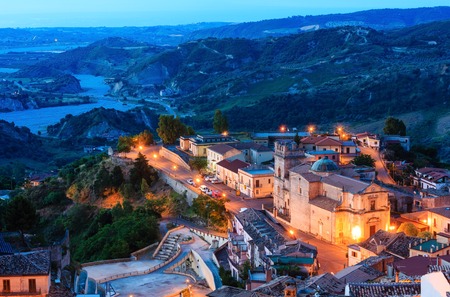 Sunrise old medieval Stilo famos Calabria village view, southern Italy.の写真素材