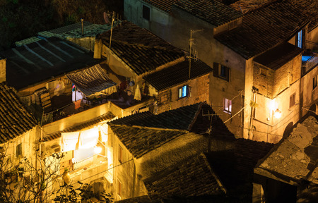 Night old medieval Stilo famos Calabria village view, southern Italy.の写真素材