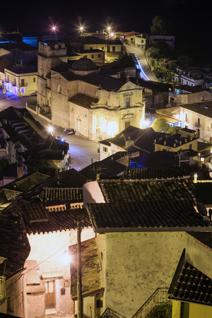 Night old medieval Stilo famos Calabria village view, southern Italy.の写真素材