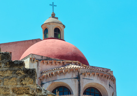 The church of Santa Maria dell'Ammiraglio ( Martorana ) and Church of San Cataldo view, Palermo old town, Sicily, Italy.の写真素材