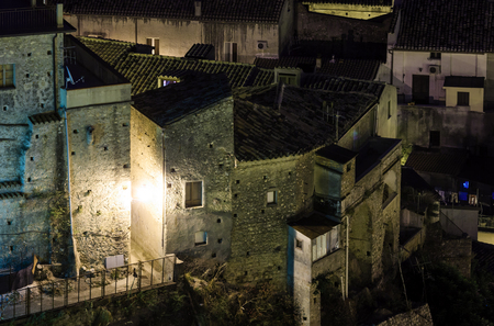 Night old medieval Stilo famos Calabria village view, southern Italy.の写真素材