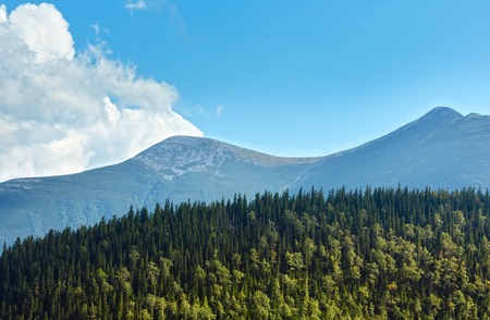 Summer Syvulja mount view from Ihrovets mountain slope, Gorgany, Ukraine.の写真素材