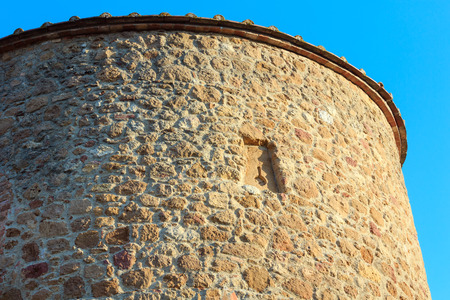 Fortification tower wall in Pienza italian medieval village, UNESCO World Heritage Site, Siena province, Tuscany, Italy.のeditorial素材