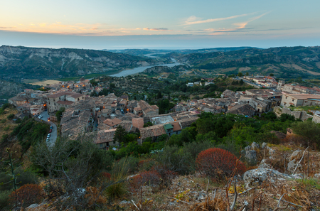 Sunrise old medieval Stilo famos Calabria village view, southern Italy.の写真素材