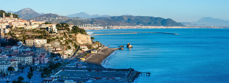 SORRENTO, ITALY - JANUARY 12, 2015:  evening town coast panorama view with sea bay.のeditorial素材