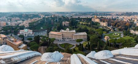 VATICAN CITY, VATICAN - JANUARY 07, 2015: Looking down panorama view over Saint Peter square (Piazza San Pietro) and Rome City, Italy, from  St. Peter Basilica dome.のeditorial素材
