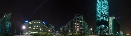 LA DEFENSE, PARIS, FRANCE -  MARCH 27, 2014: Skyscrapers of La Defense night panorama - Modern business and residential area in the near suburbs of Paris.のeditorial素材