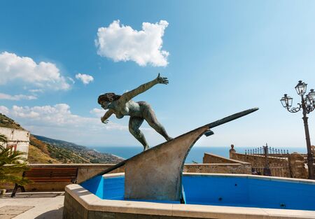 FIUMEFREDDO BRUZIO, ITALY - JUNE 19, 2017: one of Italyâs Most Beautiful Villages) on mountain hill top above Tyrrhenian sea coast, province of Cosenza, Calabria, Italy.のeditorial素材
