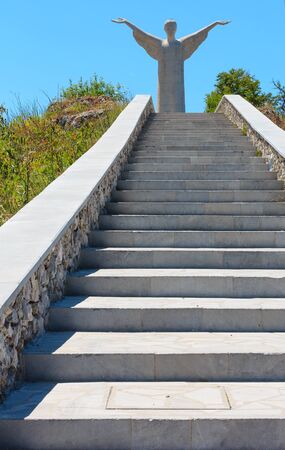 MARATEA, ITALY - JUNE 20, 2017: Stairs to the statue of Christ the Redeemer (Cristo Redentore) on San Biagio mountain (Tyrrhenian sea coast in Basilicata, Italy)のeditorial素材