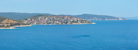 Summer Aegean sea and Pyrgadikia village coast view (Sithonia, Halkidiki, Greece). Two shots stitch high-resolution panorama.の写真素材