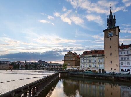 PRAGUE, CZECH REPUBLIC - MAY 29, 2012: Prague City on Vltava river. Sunset view (Czech Republic).のeditorial素材