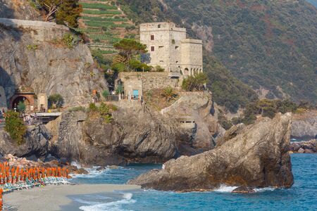 MONTEROSSO, ITALY - JUNE 26, 2017: Beautiful summer view from excursion ship. One of five famous villages of Cinque Terre National Park in Liguria.のeditorial素材