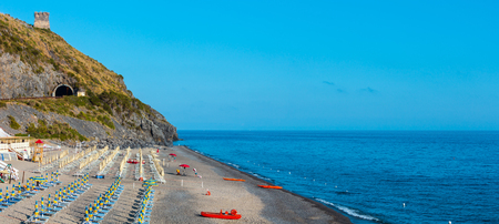 Beautiful Tyrrhenian sea coastline and beach landscape. Cilento and Vallo di Diano National Park, Salerno, Italyの写真素材