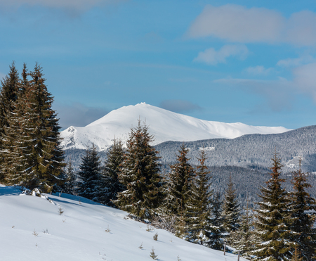 Picturesque winter mountain view from Skupova mountain slope, Ukraine, view to Chornohora ridge and...