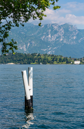 Lake Como summer shore view from ship board, Italyの写真素材