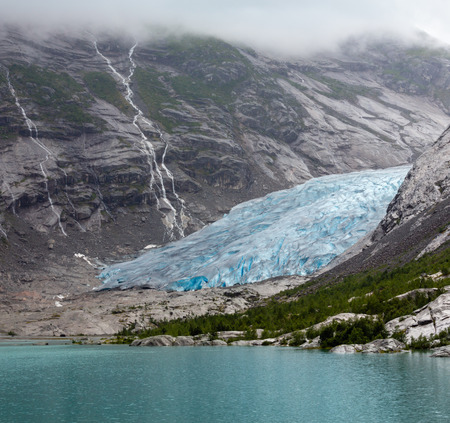 Summer overcast view to Nigardsbreen Glacier, Jostedal, Norwayの写真素材