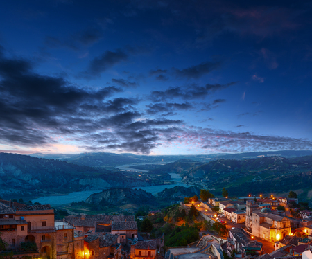 Sunrise old medieval Stilo famos Calabria village view, southern Italy.の写真素材