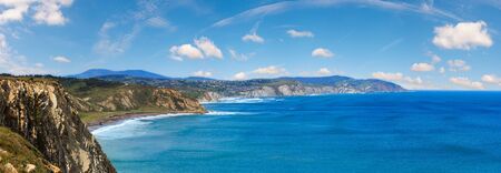 Summer ocean coastline view near beach Azkorri or Gorrondatxe in Getxo town, Biscay, Basque Country...