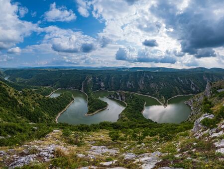 Beautiful summer top view of the Uvac River canyon meanders, Serbia.の写真素材