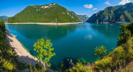 The famous Piva river canyon with its fantastic reservoir Piva Lake (Pivsko Jezero) summer view in Montenegro.の写真素材