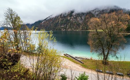 Mountain alpine autumn lake Achensee, Alps, Tirol, Austria.の写真素材