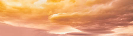 Summer sunset dranatic sky panorama with fleese clouds. Summer evening sky and weather concept...