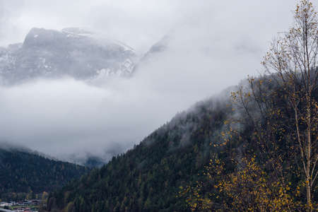 Mountain alpine autumn lake Achensee, Alps, Tirol, Austria. Picturesque traveling, seasonal and...