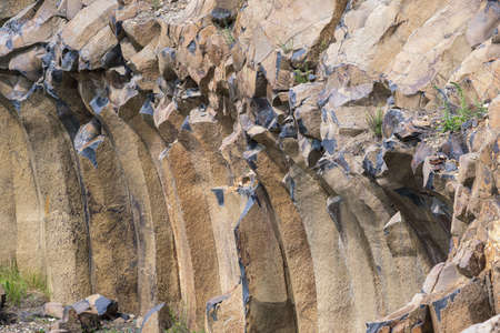 Summer Basalt Pillars Geological Reserve and basalt guarry near Basaltove lake, Kostopil district of...