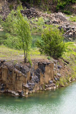 Summer Basalt Pillars Geological Reserve and Basaltove lake, Kostopil district of Rivne region, Ukraine.の写真素材