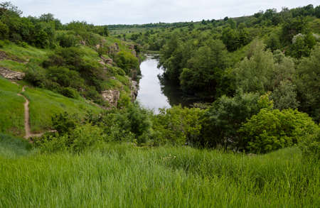 Buky Canyon summer landscape of Hirskyi Tikych river, Cherkasy Region, Ukraine.