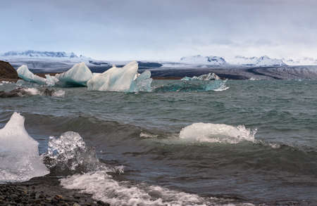 JÃ¶kulsÃ¡rlÃ³n glacial lake, lagoon with ice blocks, Iceland. Situated near the edge of the...
