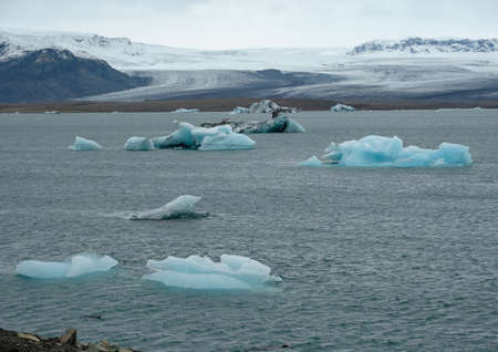 JÃ¶kulsÃ¡rlÃ³n glacial lake, lagoon with ice blocks, Iceland. Situated near the edge of the...