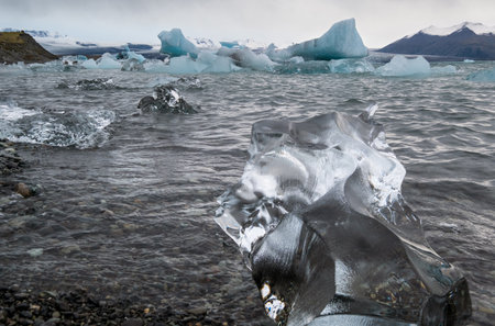 Jokulsarlon glacial lake, lagoon with ice blocks, Iceland. Situated near the edge of the Atlantic...