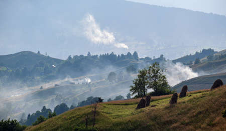 Picturesque summer Carpathian mountain countryside view, Ukraineの写真素材