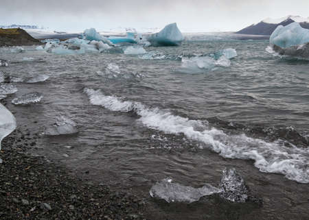 JÃ¶kulsÃ¡rlÃ³n glacial lake, lagoon with ice blocks, Iceland. Situated near the edge of the...