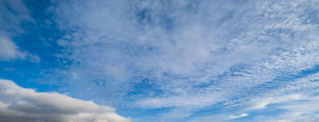 White clouds in blue summer sky panoramic  background